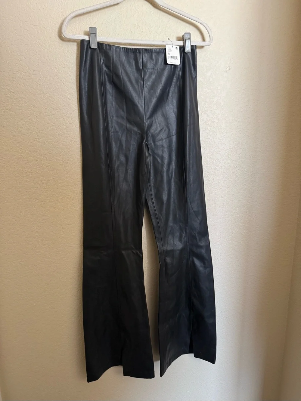 Free People Real Deal Slit Pants Size 28 Black Faux Leather Flare Boho NEW